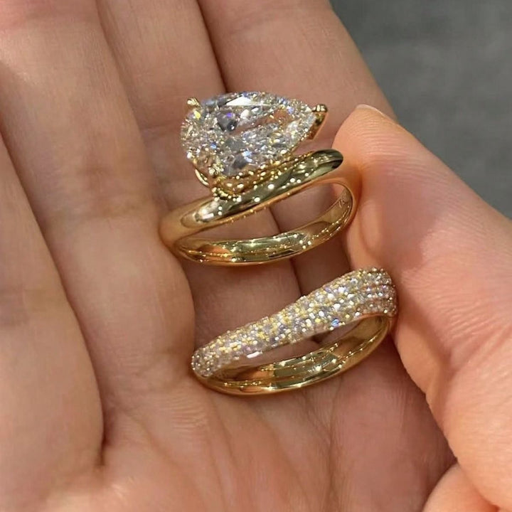 Pear Cut Diamond Stackable Jewelry Ring Set Elegant Bridal Wedding Engagement Statement Band