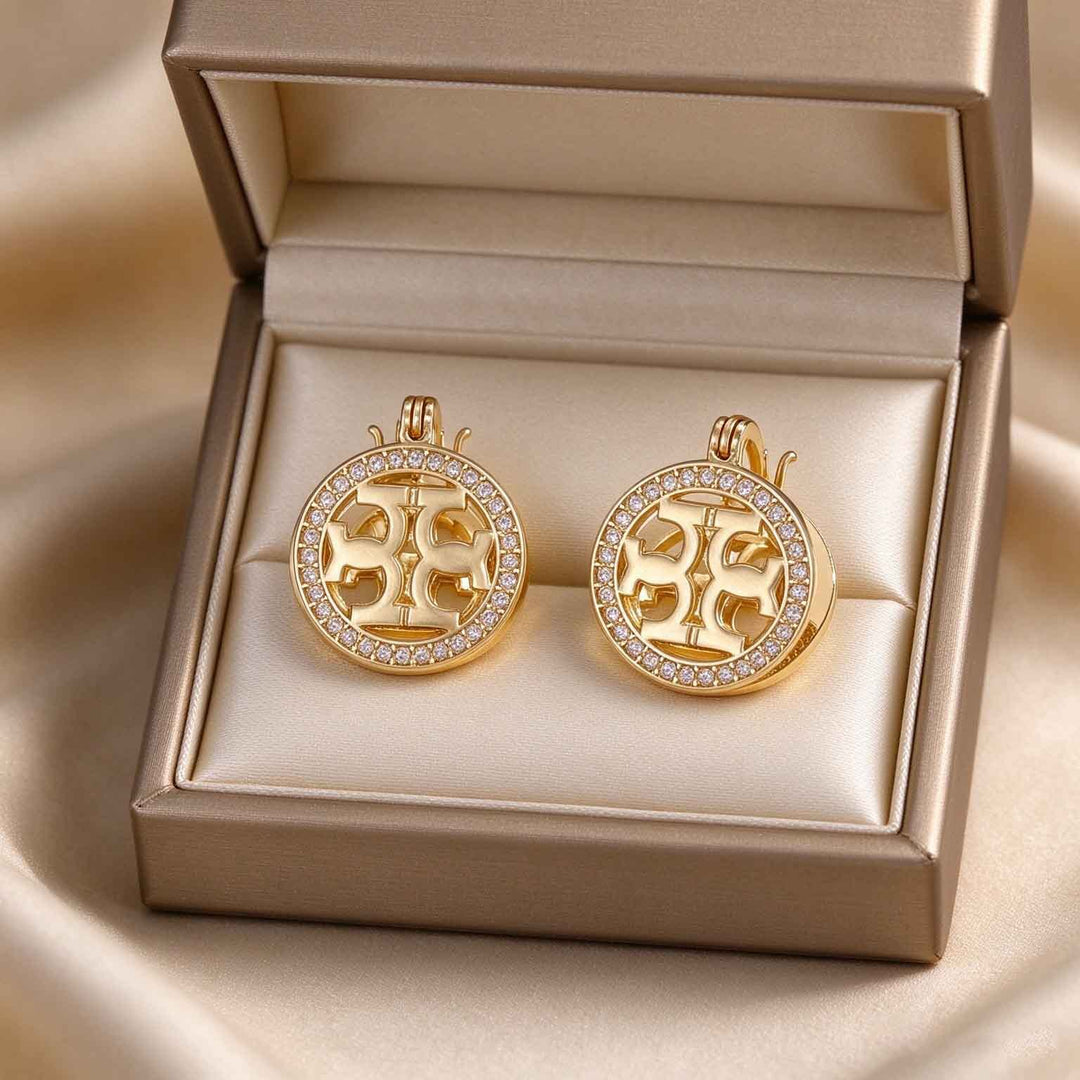 Women Circular Hollow Logo Huggie Earrings Pave Diamond Round Statement Earrings Elegant Classic Daily Office Evening Party Fashion Jewelry Gift