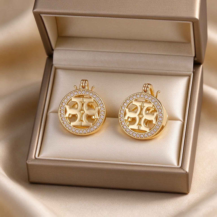 Women Circular Hollow Logo Huggie Earrings Pave Diamond Round Statement Earrings Elegant Classic Daily Office Evening Party Fashion Jewelry Gift