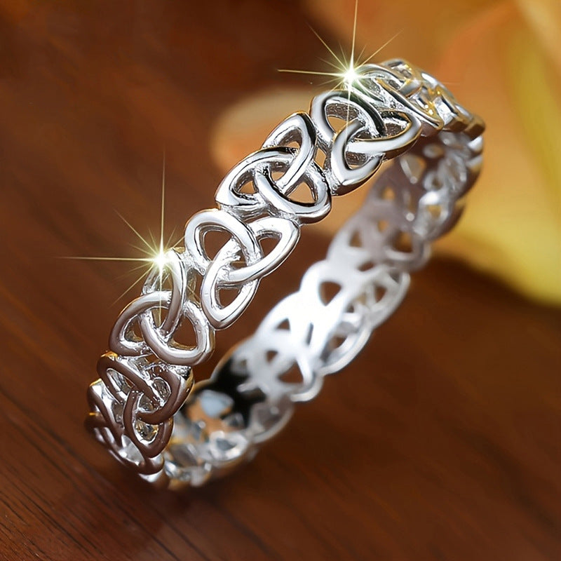 Celtic Knot Solid Silver Band Ring Hollow Interwoven Knot Eternity Ring For Men Women