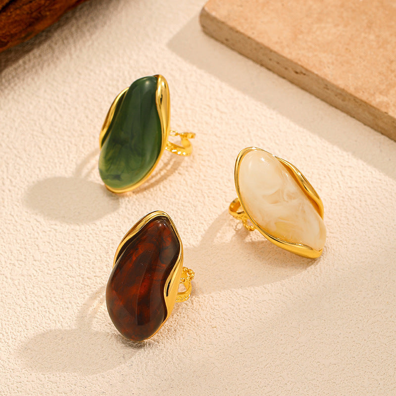 Vintage Irregular Acetate Open‑Band Ring Artistic Statement Women Ring