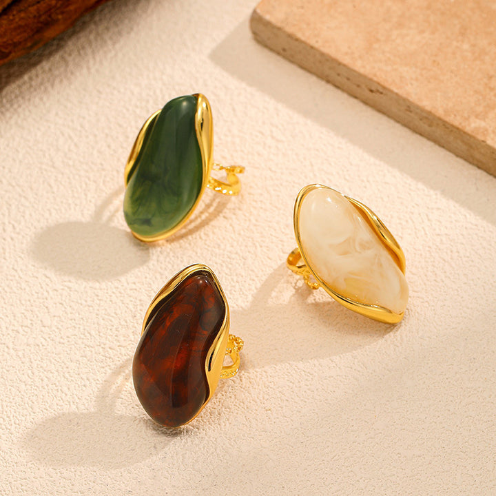 Vintage Irregular Acetate Open‑Band Ring Artistic Statement Women Ring