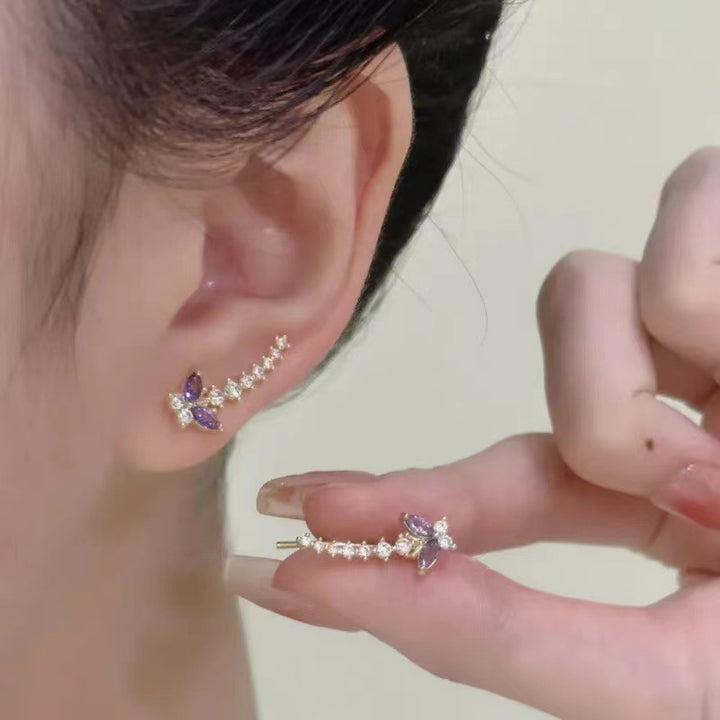 Women Butterfly Crawler Earrings Linear Climber Ear Cuff Sparkling Stone Dainty Statement Wedding Bridal Party Fashion Jewelry Gift