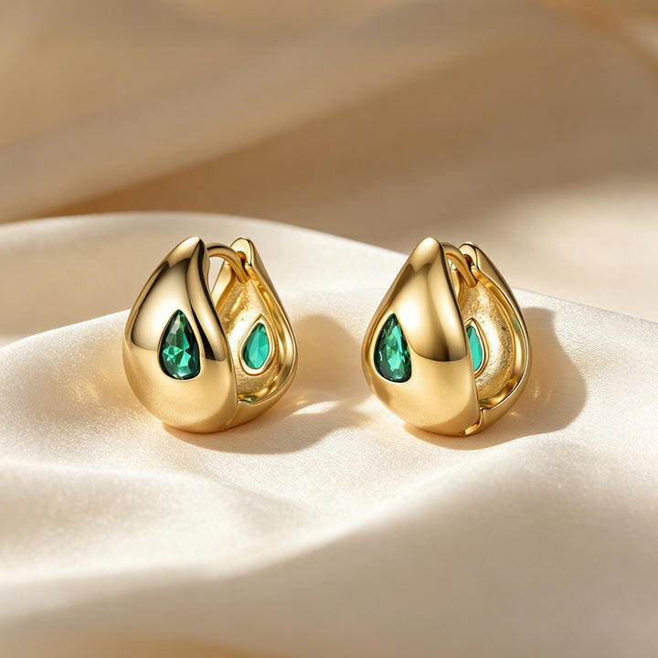 Women Teardrop Huggie Earrings Minimalist Chunky Hoop Earrings Inlaid Water Drop Gemstone Elegant Statement Ear Buckle Daily Party Fashion Jewelry Gift