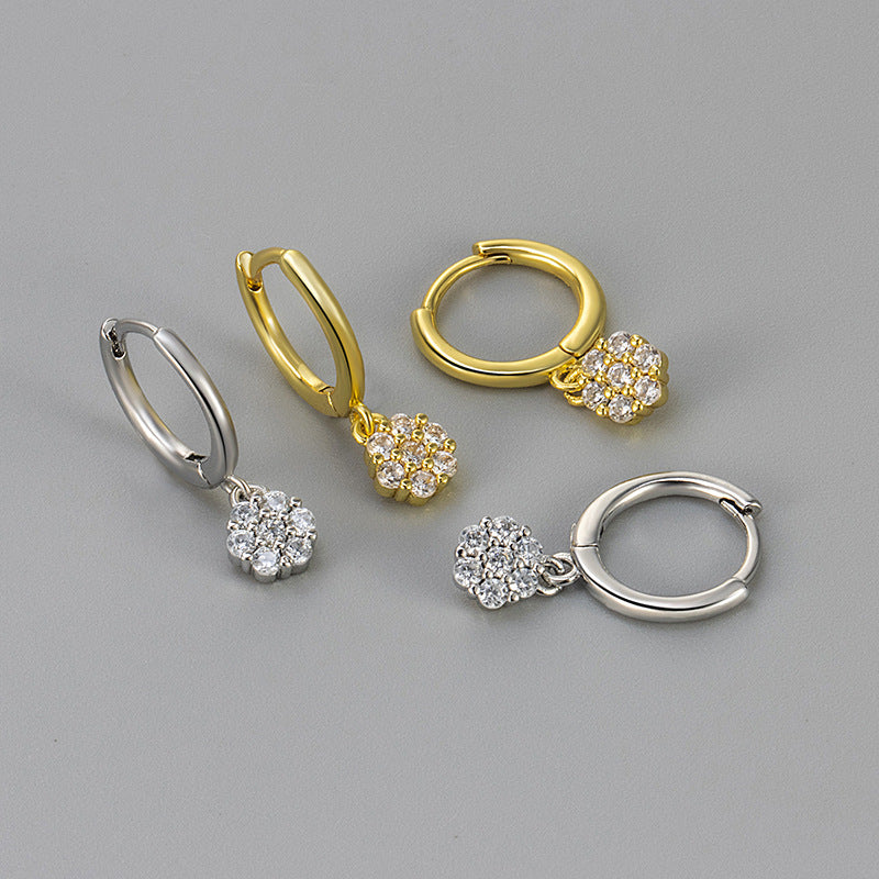 Flower Cluster Diamond Drop Huggie Earrings Dainty Dangling Hoop Earrings Minimalist Elegant Stackable Statement Ear Jewelry Trendy Gift For Women