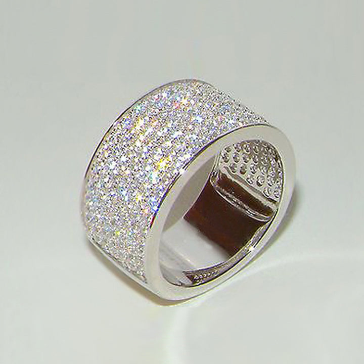 Wide Band Pave Diamond Ring Women Multi Row Micro Pave Statement Ring Silver Tone