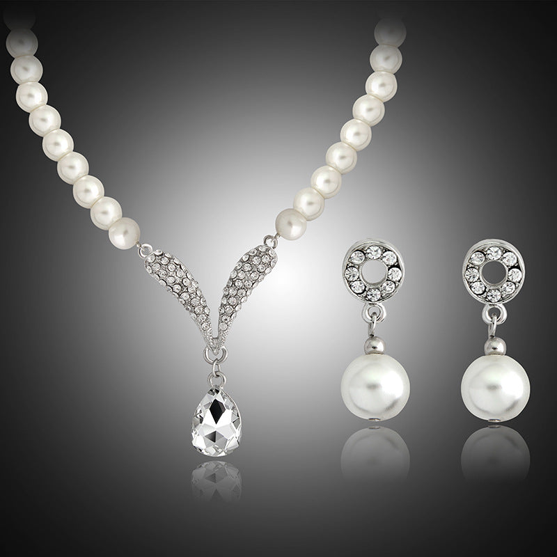 Elegant Bridal Pearl Jewelry Set Necklace And Drop Earrings For Wedding Evening Party