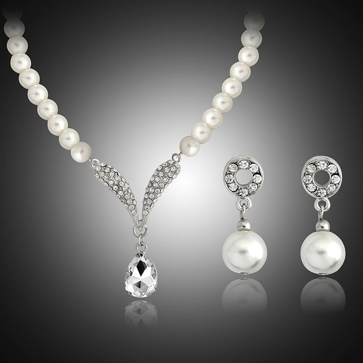 Elegant Bridal Pearl Jewelry Set Necklace And Drop Earrings For Wedding Evening Party
