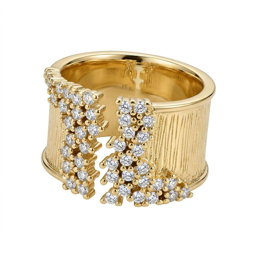 Wide Band Diamond Statement Ring Women Textured Open Cuff Bold Fashion Cocktail Ring