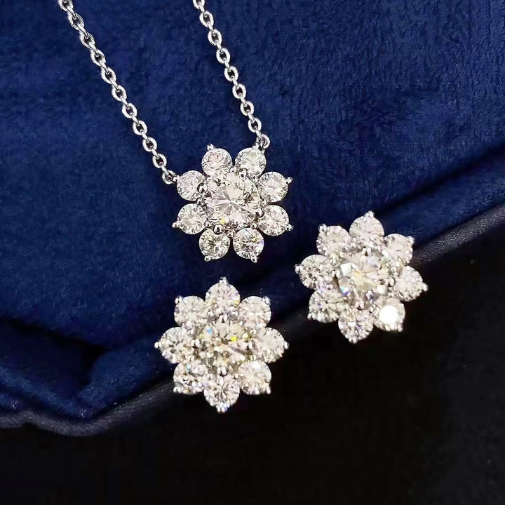 Sunflower Halo Diamond Jewelry Set Brilliant Snow‑Flare Three‑Piece Set Earrings Ring Necklace