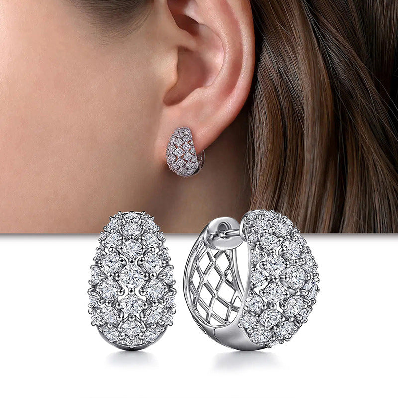 Oval Full‑Pave Diamond Hollow Huggie Earrings Luxury Glam Diamond Women’s Ear Jewelry