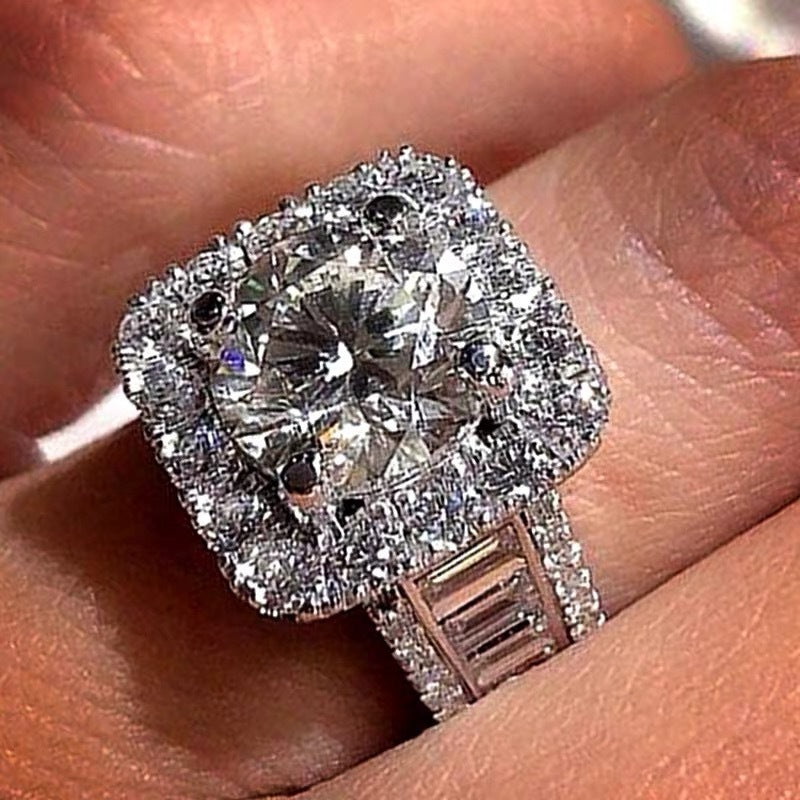Round Cut Diamond Square Halo Engagement Ring Women Statement Wedding Promise Band Anniversary Fashion Jewelry