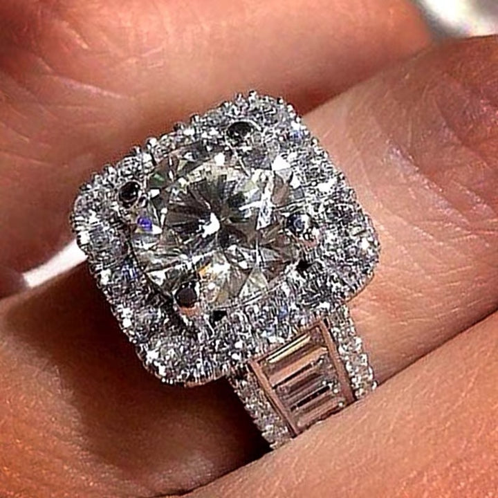 Round Cut Diamond Square Halo Engagement Ring Women Statement Wedding Promise Band Anniversary Fashion Jewelry