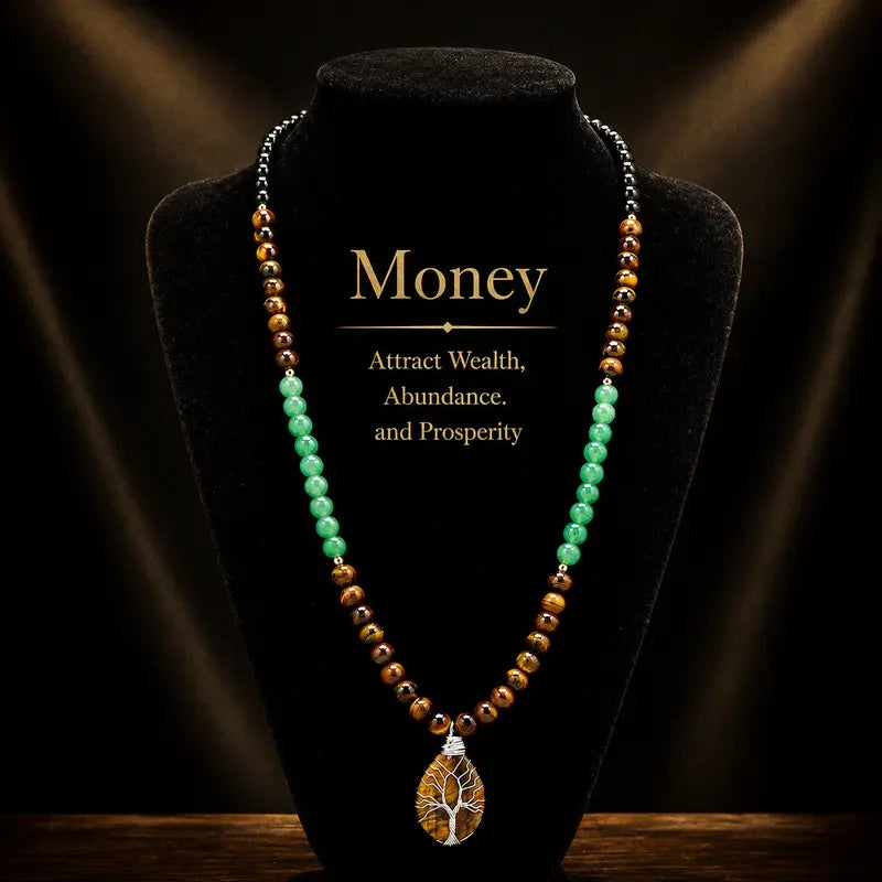 Tree Of Life Natural Gemstone Beaded Necklace Unisex Wealth Prosperity Statement Jewelry