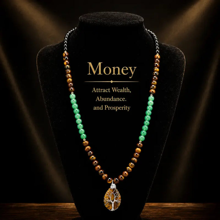 Tree Of Life Natural Gemstone Beaded Necklace Unisex Wealth Prosperity Statement Jewelry