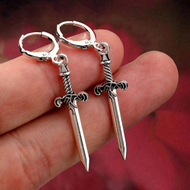 Vintage Dagger Sword Hoop Earrings Gothic Punk Drop Ear Jewelry