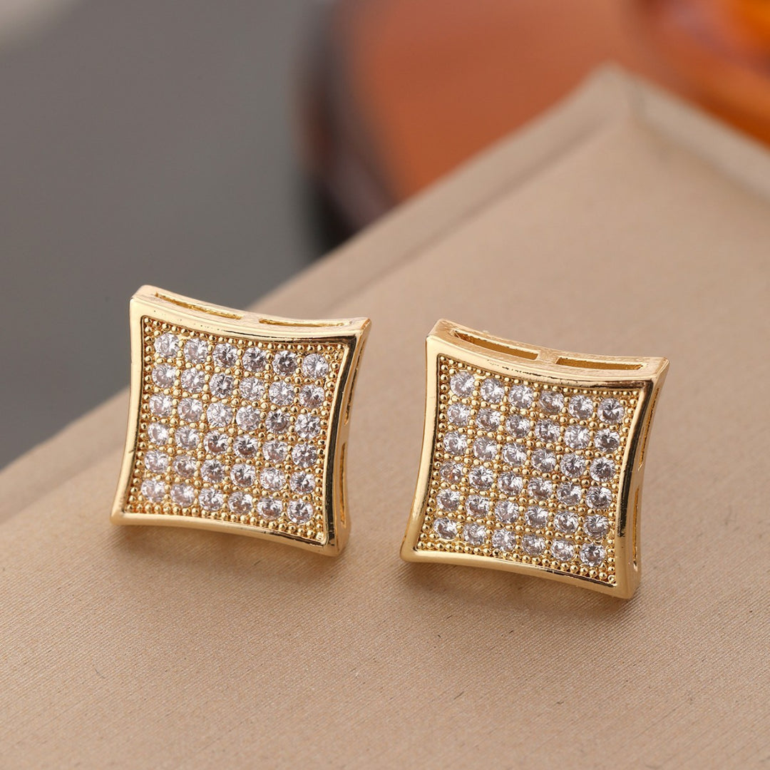 Curved Full Diamond Square Stud Earrings Elegant Womens Diamond Jewelry
