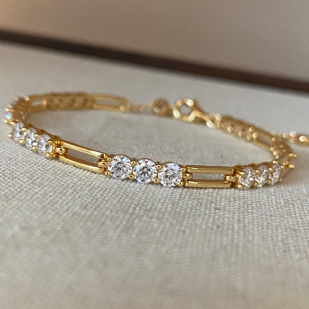 Dainty Paperclip Chain Diamond Tennis Bracelet Minimalist Delicate Adjustable Stackable Wrist Jewelry For Women