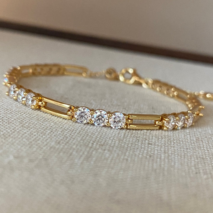 Dainty Paperclip Chain Diamond Tennis Bracelet Minimalist Delicate Adjustable Stackable Wrist Jewelry For Women