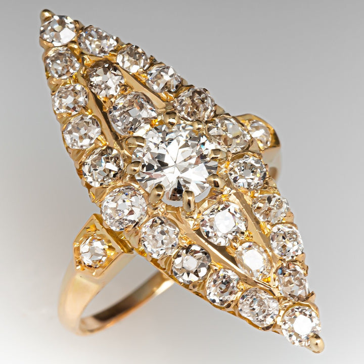 Vintage Marquise Diamond Statement Ring Antique Cluster Diamond Cocktail Ring For Women Fine Jewelry