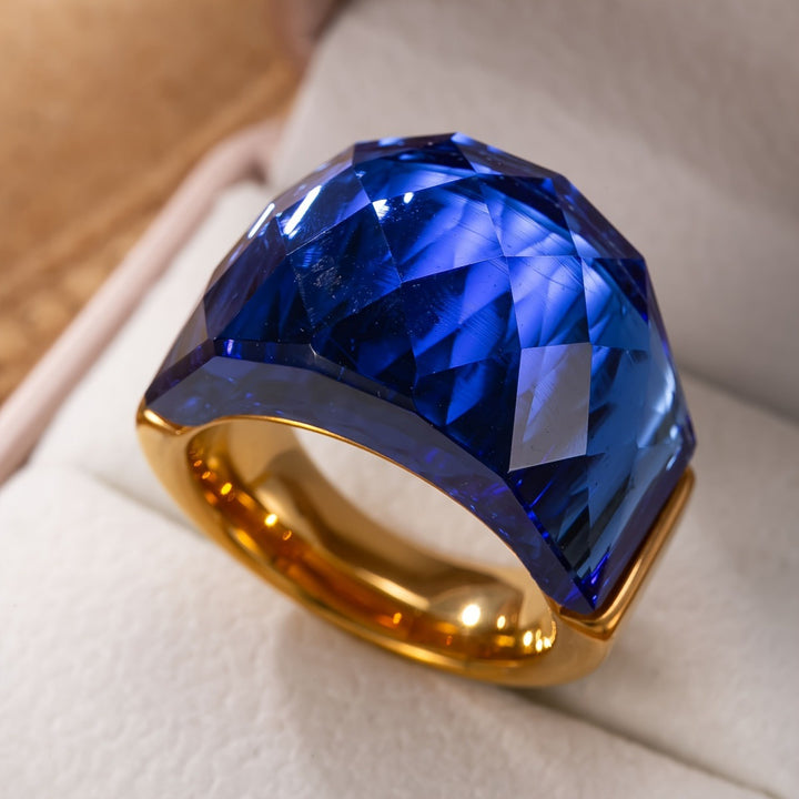 Large‑Cut Sapphire Wide Band Ring Luxurious Statement Women Ring