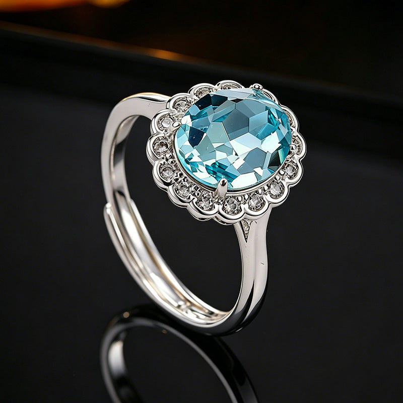 Vintage Floral‑Halo Open‑Band Women’s Ring Oval Gem With Diamond Accents Adjustable Shank