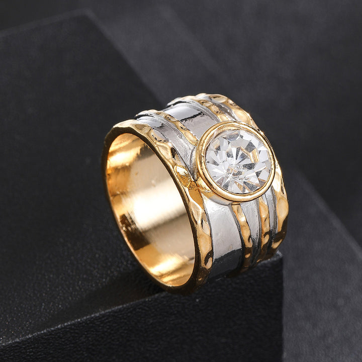 Wide Band Diamond Statement Ring Two Tone Unique Design Men's Ring Luxury Bold Fine Jewelry For Party Daily Wear