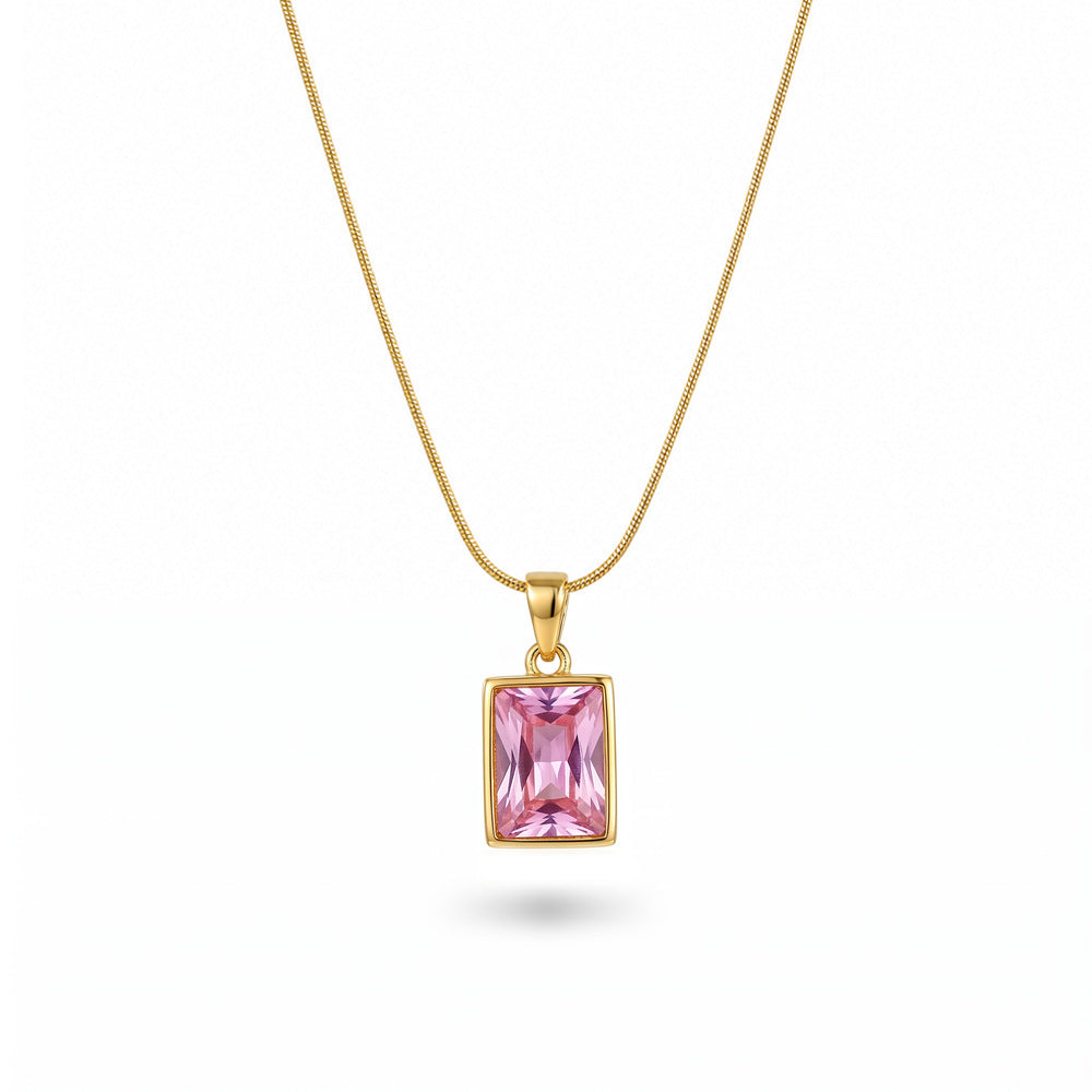 Rectangle Gemstone Snake‑Chain Pendant Necklace Minimalist Square Gem Collarbone Chain