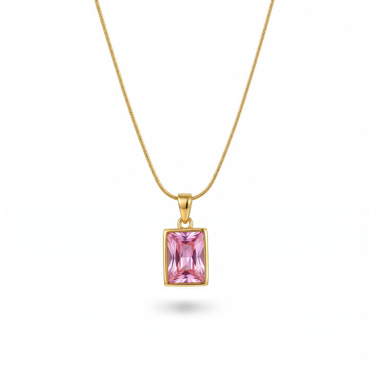 Rectangle Gemstone Snake‑Chain Pendant Necklace Minimalist Square Gem Collarbone Chain