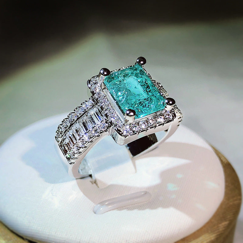 Emerald Cut Green Gem Halo Jewelry Ring Wide Band Statement Ring For Women Wedding Anniversary Gift