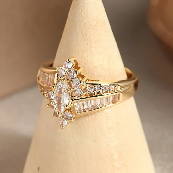 Marquise‑Center Cross‑Shank Diamond Ring, Luxurious Glamorous Engagement Ring For Women