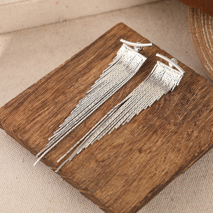 Sterling Silver Ear Post Long Tassel Earrings Atmospheric Slanted Metal Chain Drop Earrings Silver Gold Ambience Dangle Earrings