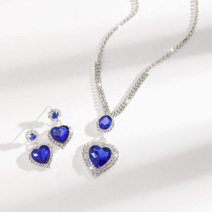 Royal Blue Heart Gem Jewelry Set Heart Diamond Pendant Necklace Drop Earrings Sterling Silver Bridal Jewelry Set Statement Party Wedding Jewelry For Women