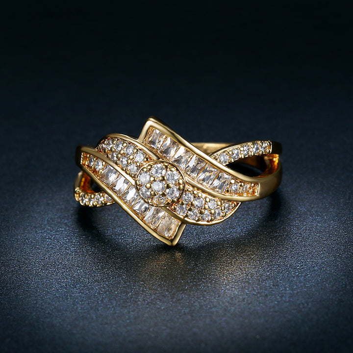 Intertwined Full‑Paved Ring Luxurious Band With Baguette And Round Diamonds