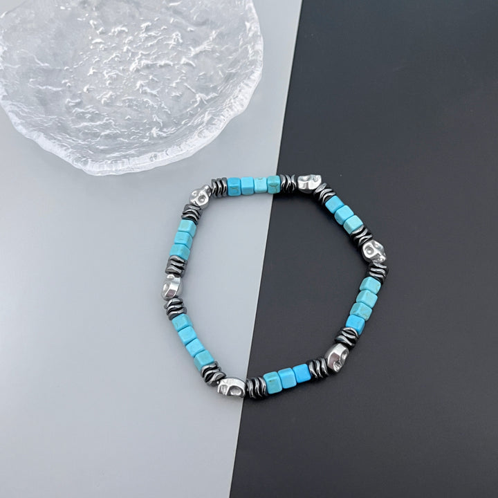 Turquoise Skull Beaded Bracelet Unisex Retro Stackable Fashion Jewelry