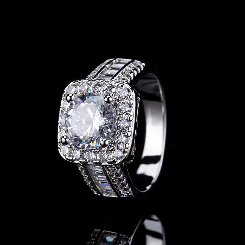 Round Cut Diamond Square Halo Engagement Ring Women Statement Wedding Promise Band Anniversary Fashion Jewelry