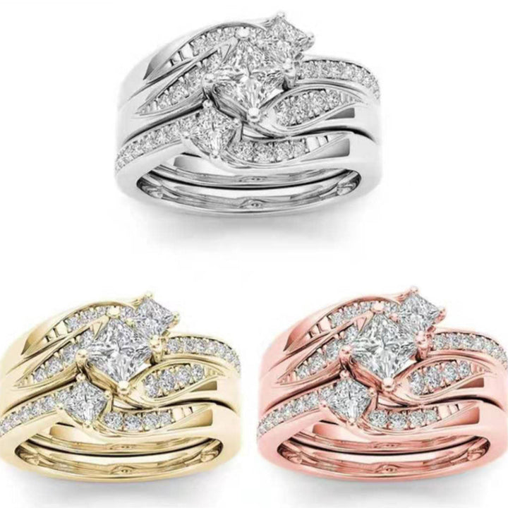 Princess Cut Diamond Stackable Ring Set For Women Twisted Band Wedding Engagement 3 In 1 Ring