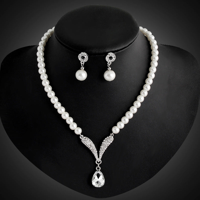 Elegant Bridal Pearl Jewelry Set Necklace And Drop Earrings For Wedding Evening Party