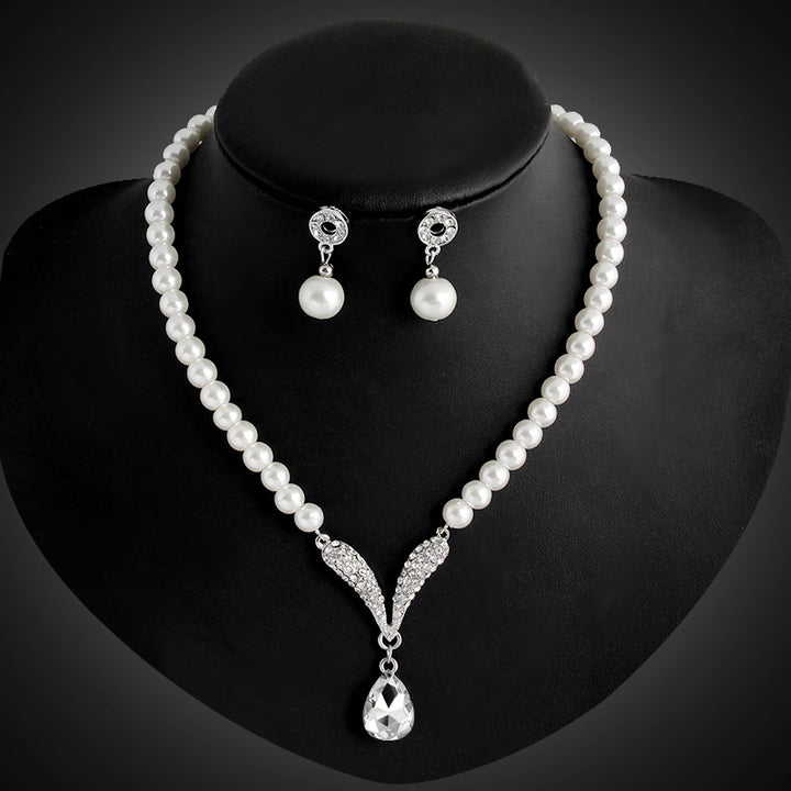 Elegant Bridal Pearl Jewelry Set Necklace And Drop Earrings For Wedding Evening Party