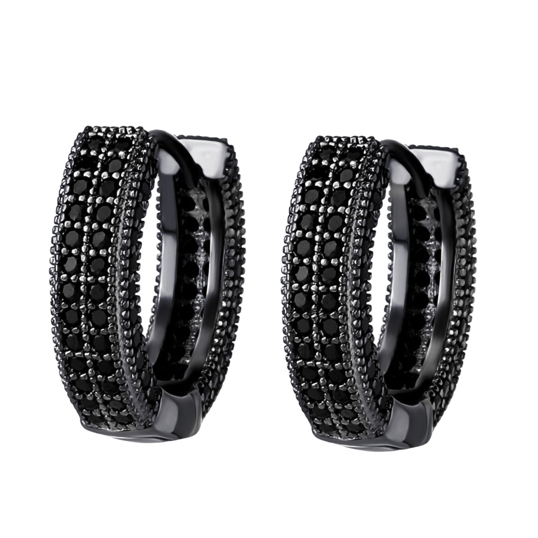 Pave Black Diamond Huggie Hoop Earrings Chunky Multi Row Small Click Hoop Earrings Hip Hop Statement Jewelry
