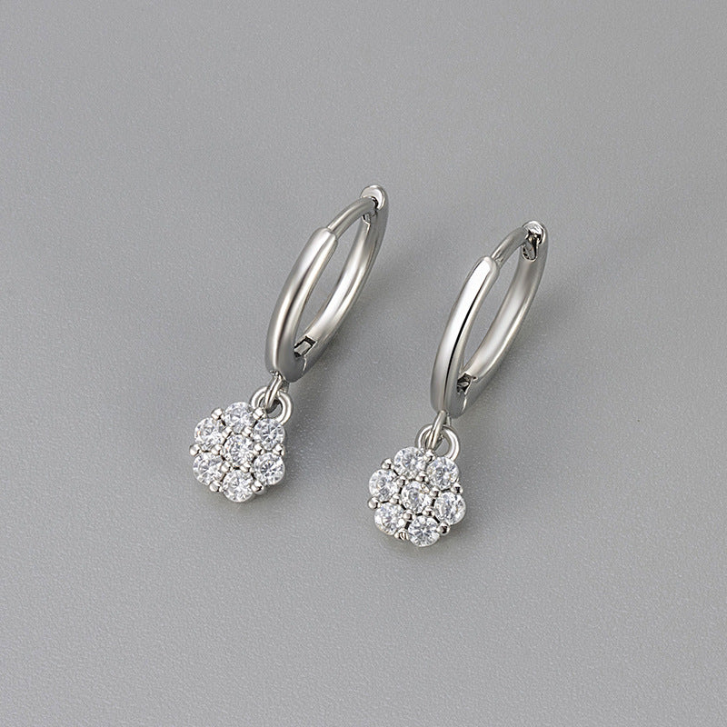 Flower Cluster Diamond Drop Huggie Earrings Dainty Dangling Hoop Earrings Minimalist Elegant Stackable Statement Ear Jewelry Trendy Gift For Women