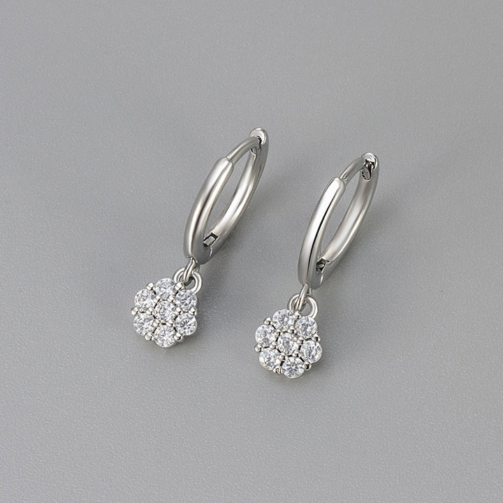 Flower Cluster Diamond Drop Huggie Earrings Dainty Dangling Hoop Earrings Minimalist Elegant Stackable Statement Ear Jewelry Trendy Gift For Women
