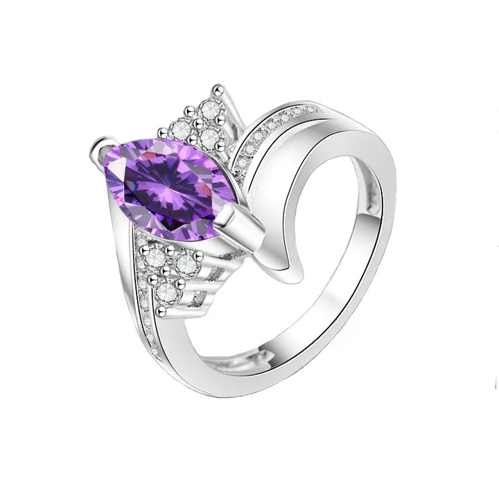 Luxury Layered Marquise‑Cut Purple Gemstone Statement Ring For Women