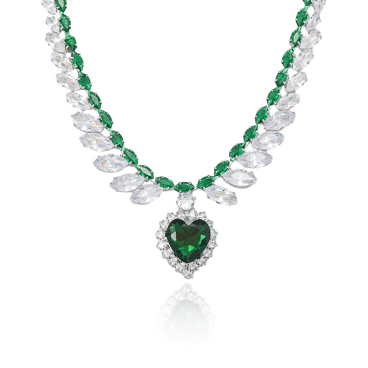 Emerald Green Heart Jewelry Set Women Necklace Earrings Diamond Silver Luxury Gift