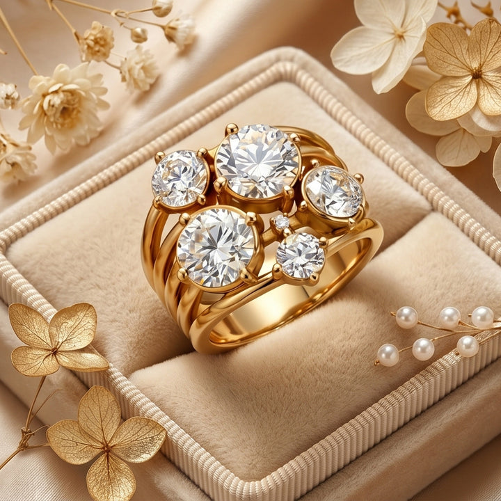 Twisted Multi‑Round‑Diamond Cluster Statement Ring For Women
