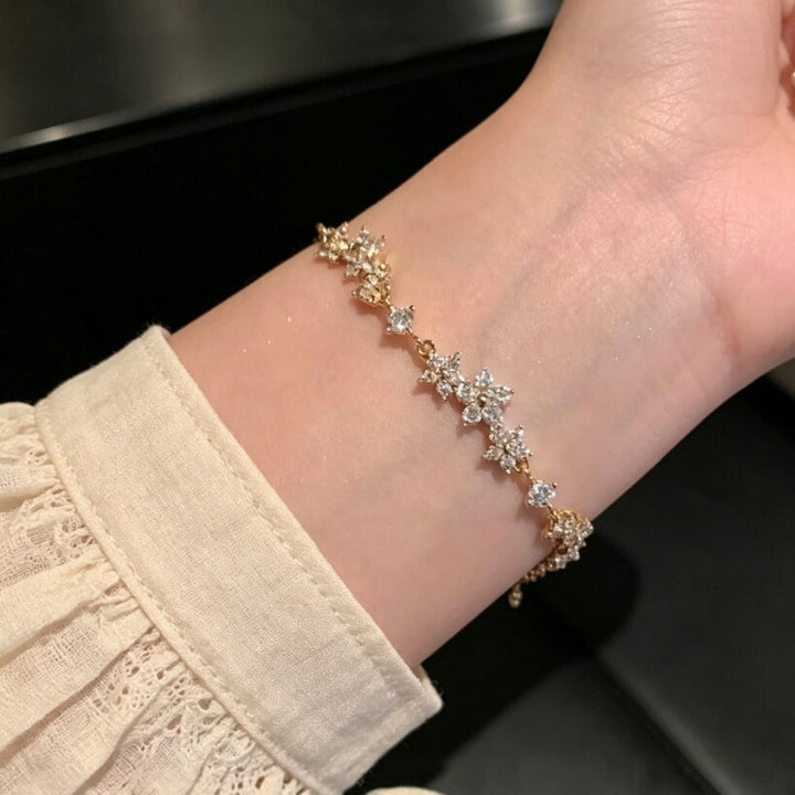 Delicate Floral Cluster Bracelet Adjustable Pull Slide Bolo Bracelet Dainty Sparkling Wrist Jewelry Wedding Bridal Stackable Bracelet Gift For Women