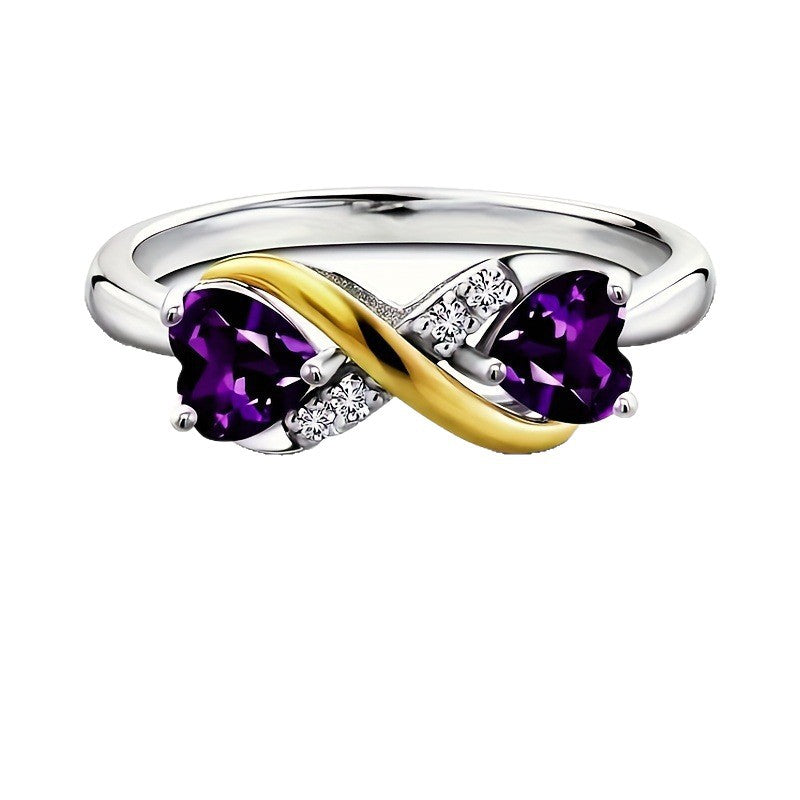 Two Heart Shaped Diamond Infinity Twist Ring Sterling Silver Two Tone Promise Ring For Women