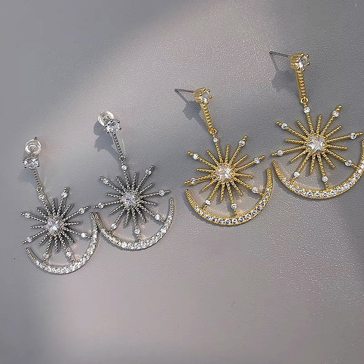 Sun And Moon Diamond Drop Earrings Celestial Starburst Dangle Earrings For Women Evening Party Wedding Jewelry