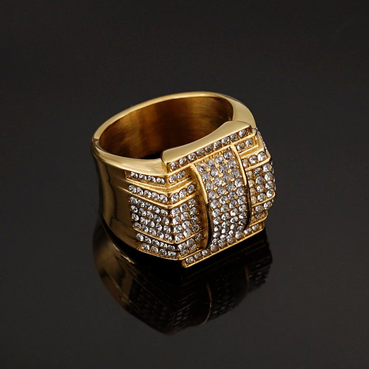 Hip Hop Chunky Wide Band Diamond Signet Ring Statement Fashion Ring For Men Party Jewelry