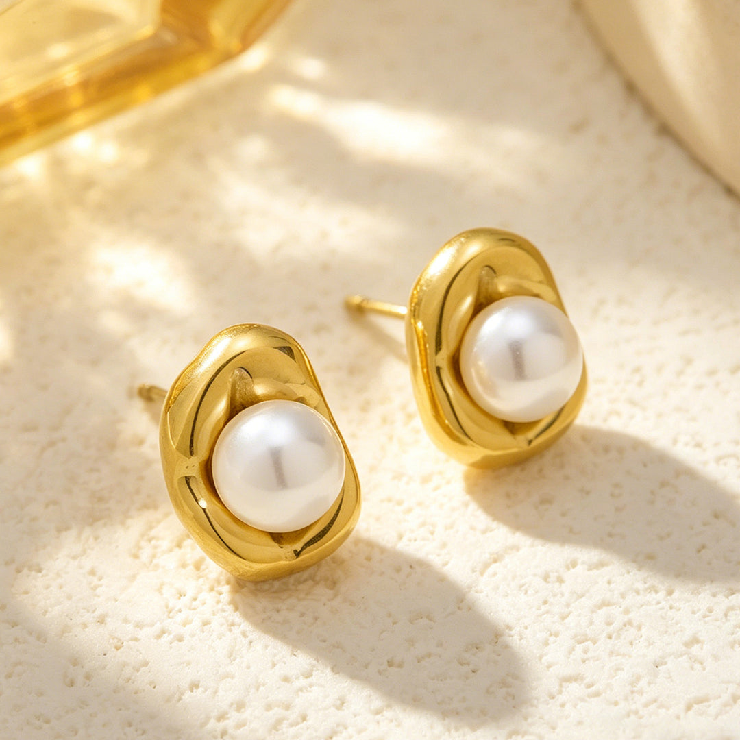 Irregular Wrapped Pearl Stud Earrings Minimalist Vintage Pendant Necklace Jewelry Set